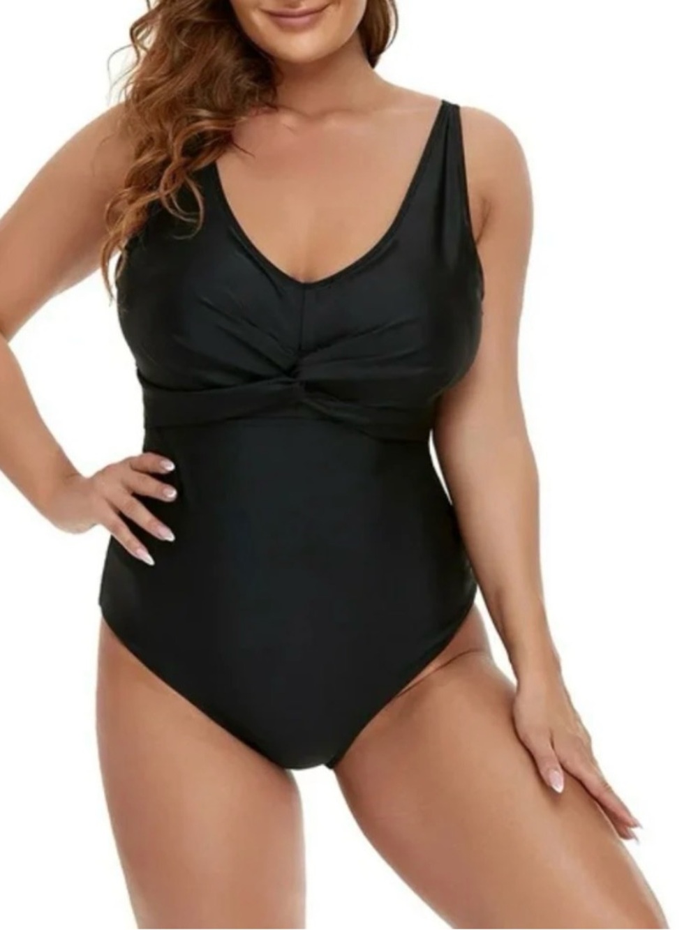 Roots Black Twist Front One-Piece Swimsuit Size 12 Classic Tummy Control